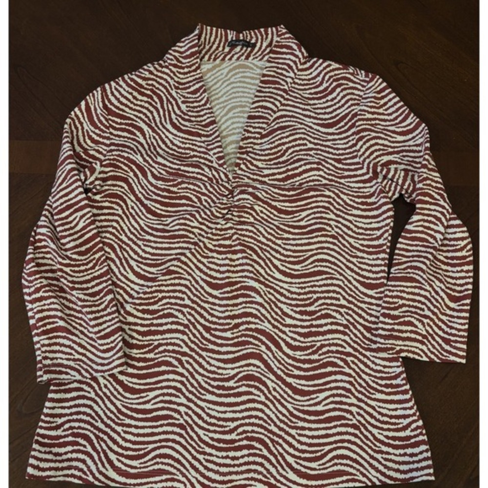 J. McLaughlin Coral Zebra Pattern Top Catalina Cloth Blouse‎ 3/4 Length Sleeve S